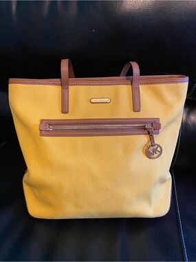 Michael Kors Yellow Tote with Brown Trim and MK Charm
